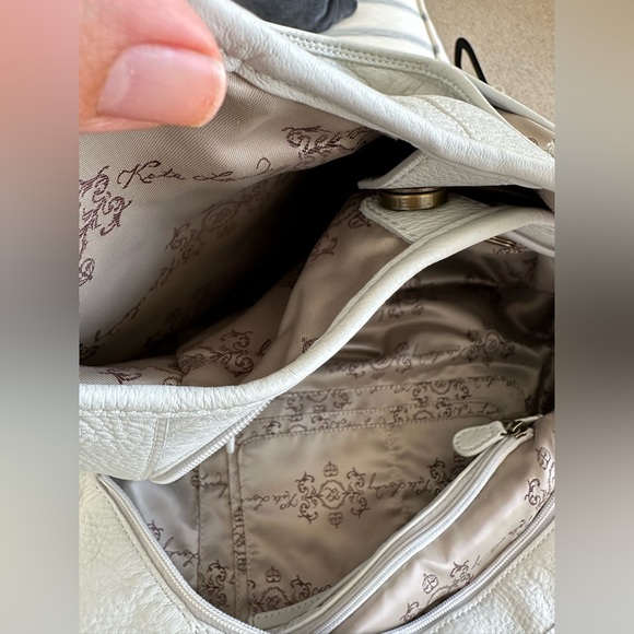 Kate Landry White Shoulder Pocket Book with beige wicker- 8 Pockets! - Picture 8 of 13